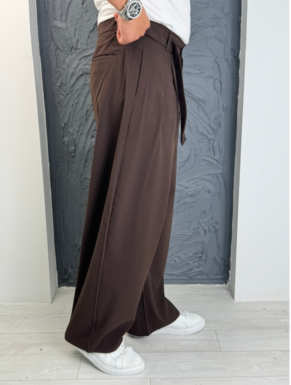 Kore Kesim Kuşaklı Balon Pantolon Kahverengi Mk57