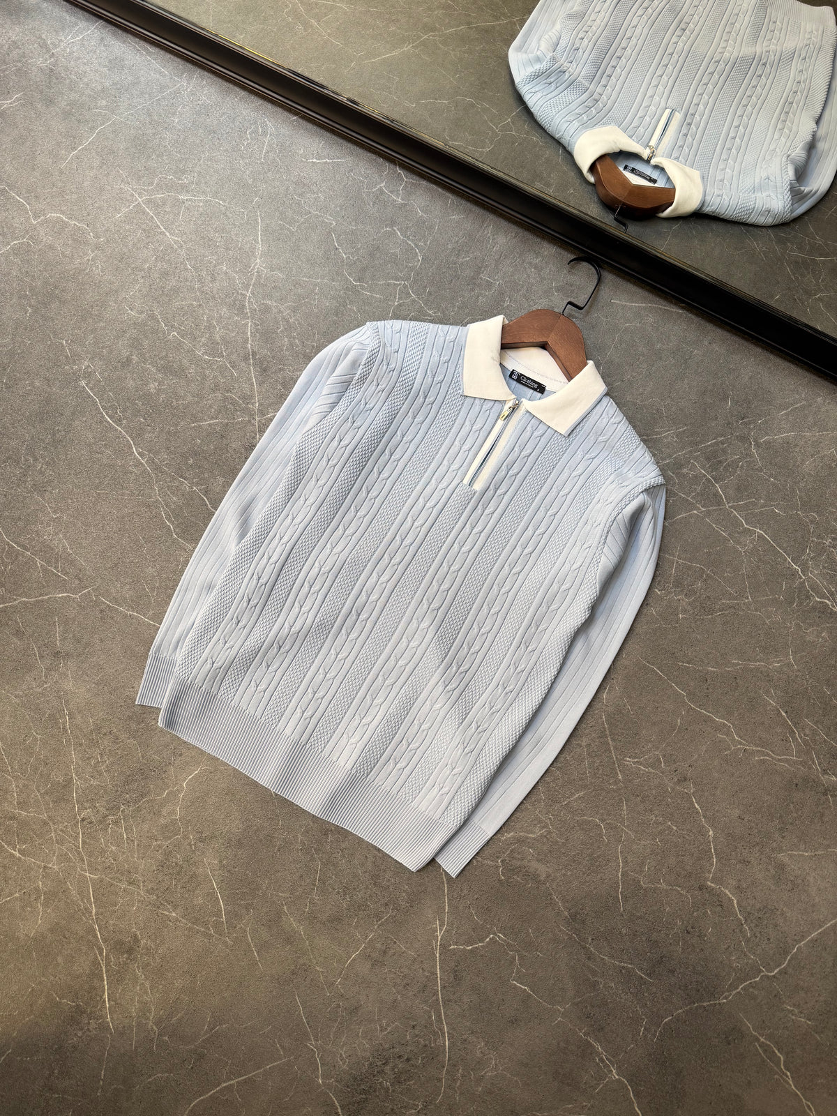 Fermuarlı Polo Yaka Triko Bebe Mavi 153