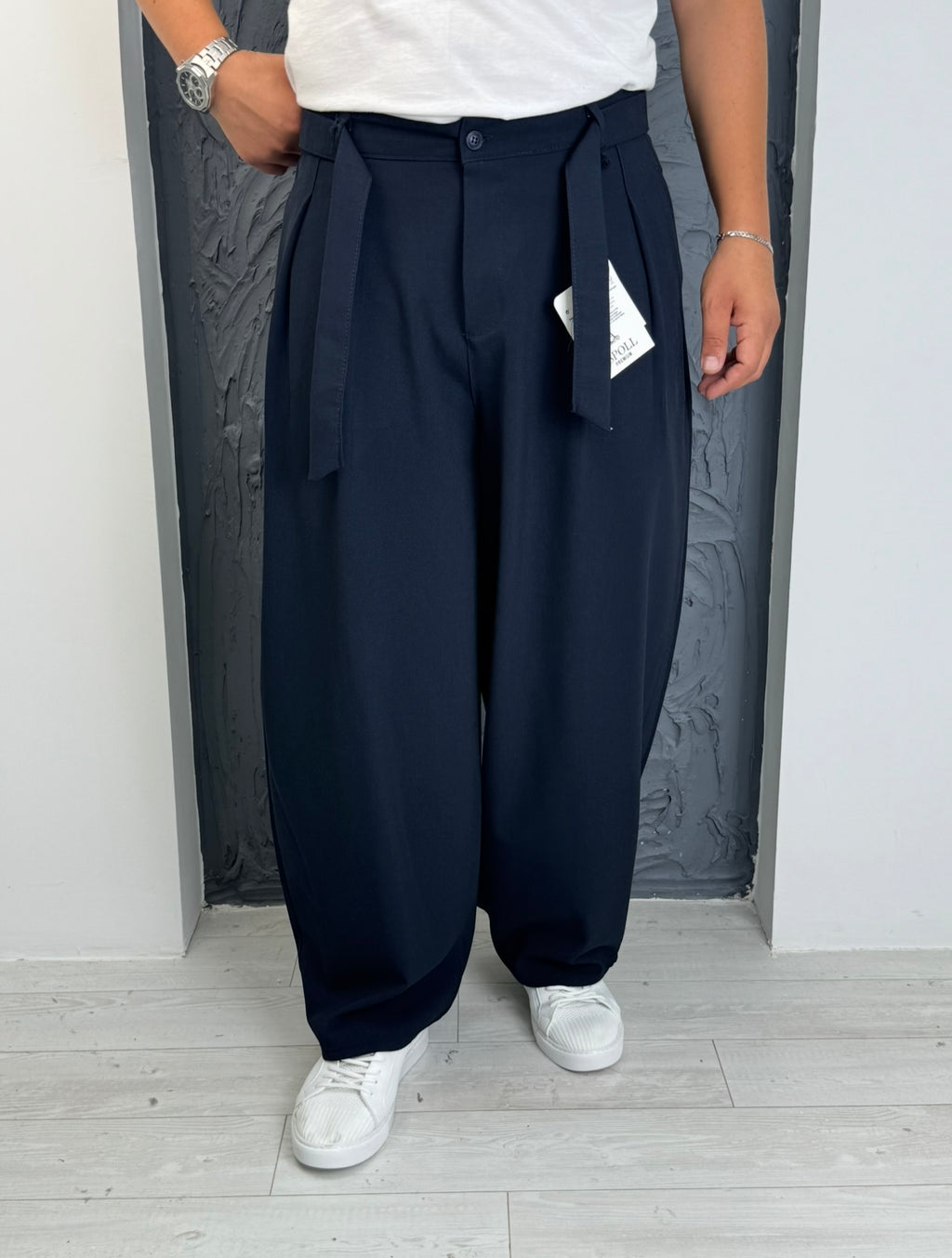 Kore Kesim Kuşaklı Balon Pantolon Lacivert Mk54
