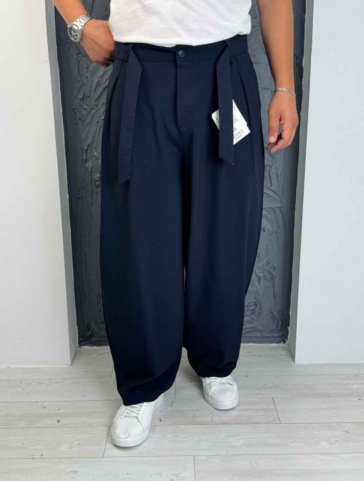 Kore Kesim Kuşaklı Balon Pantolon Lacivert Mk54
