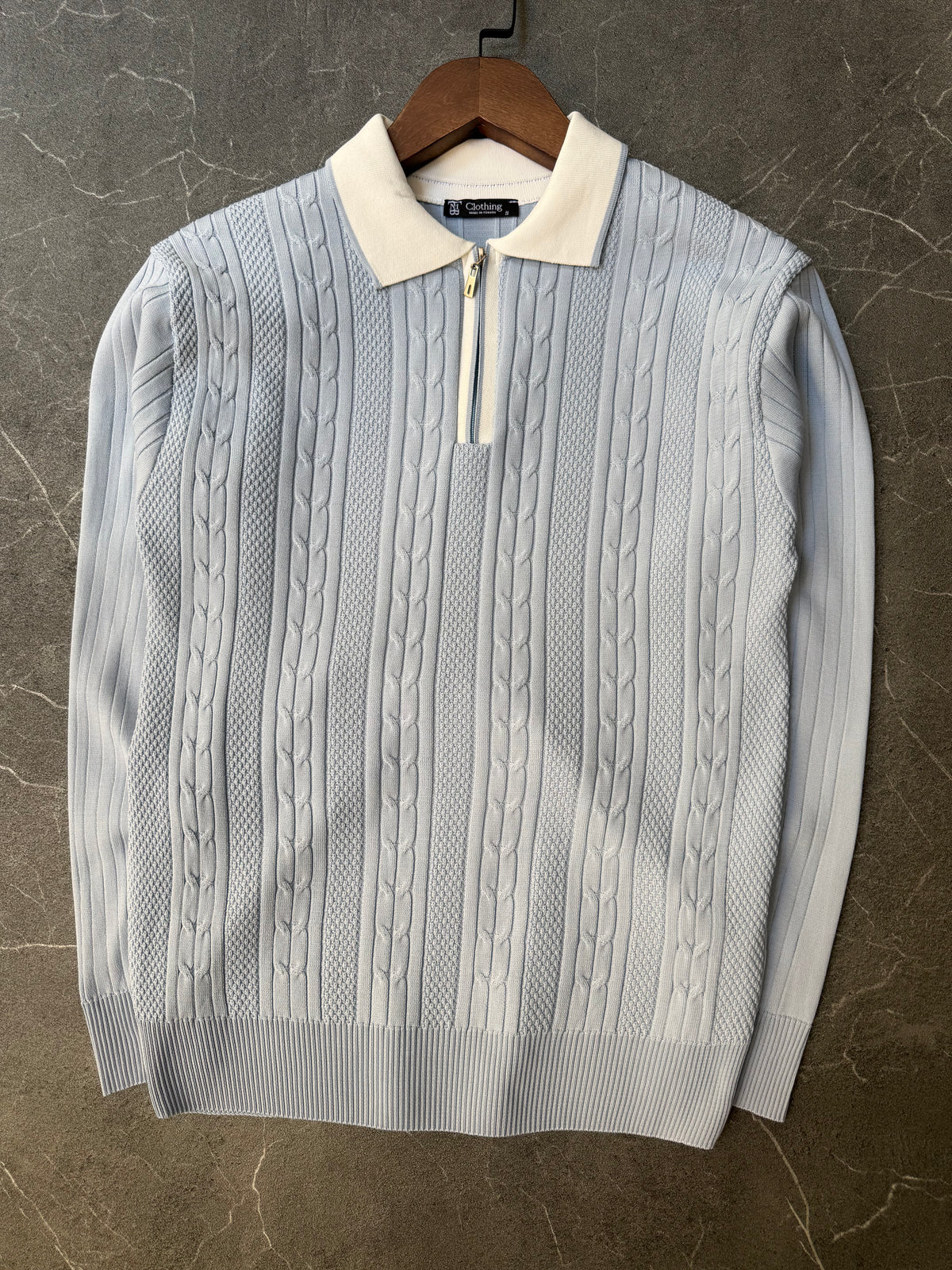 Fermuarlı Polo Yaka Triko Bebe Mavi 153