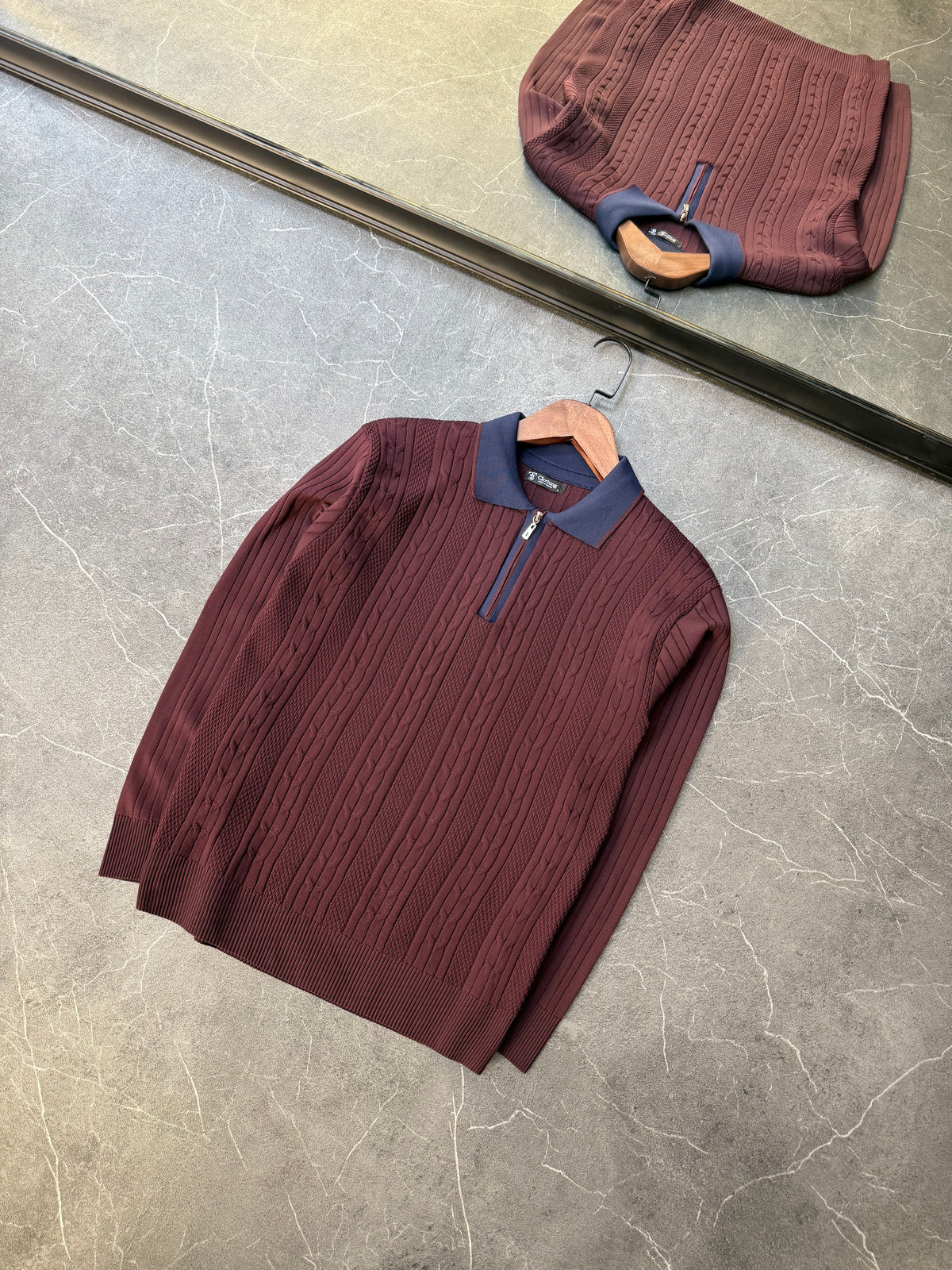 Fermuarlı Polo Yaka Triko Bordo 154