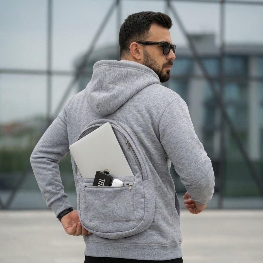 SIRT ÇANTALI KAPŞONLU SWEAT GRİ MK69