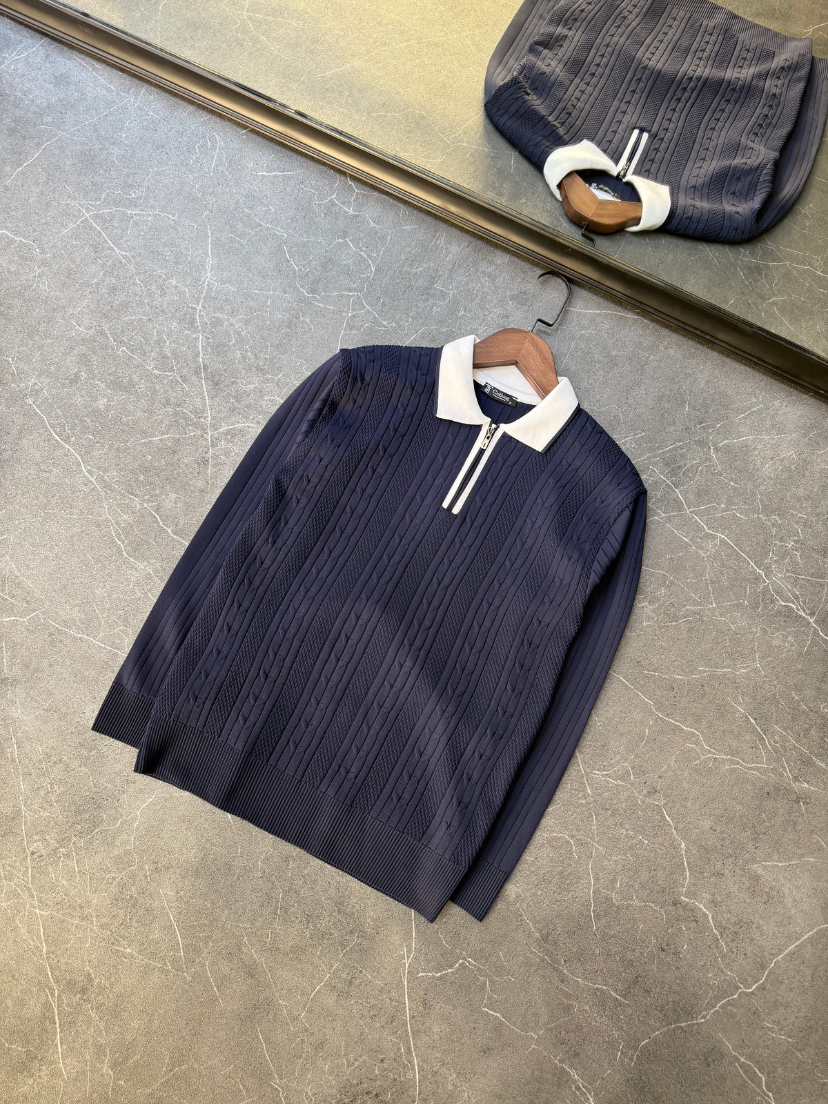 Fermuarlı Polo Yaka Triko Mor 156