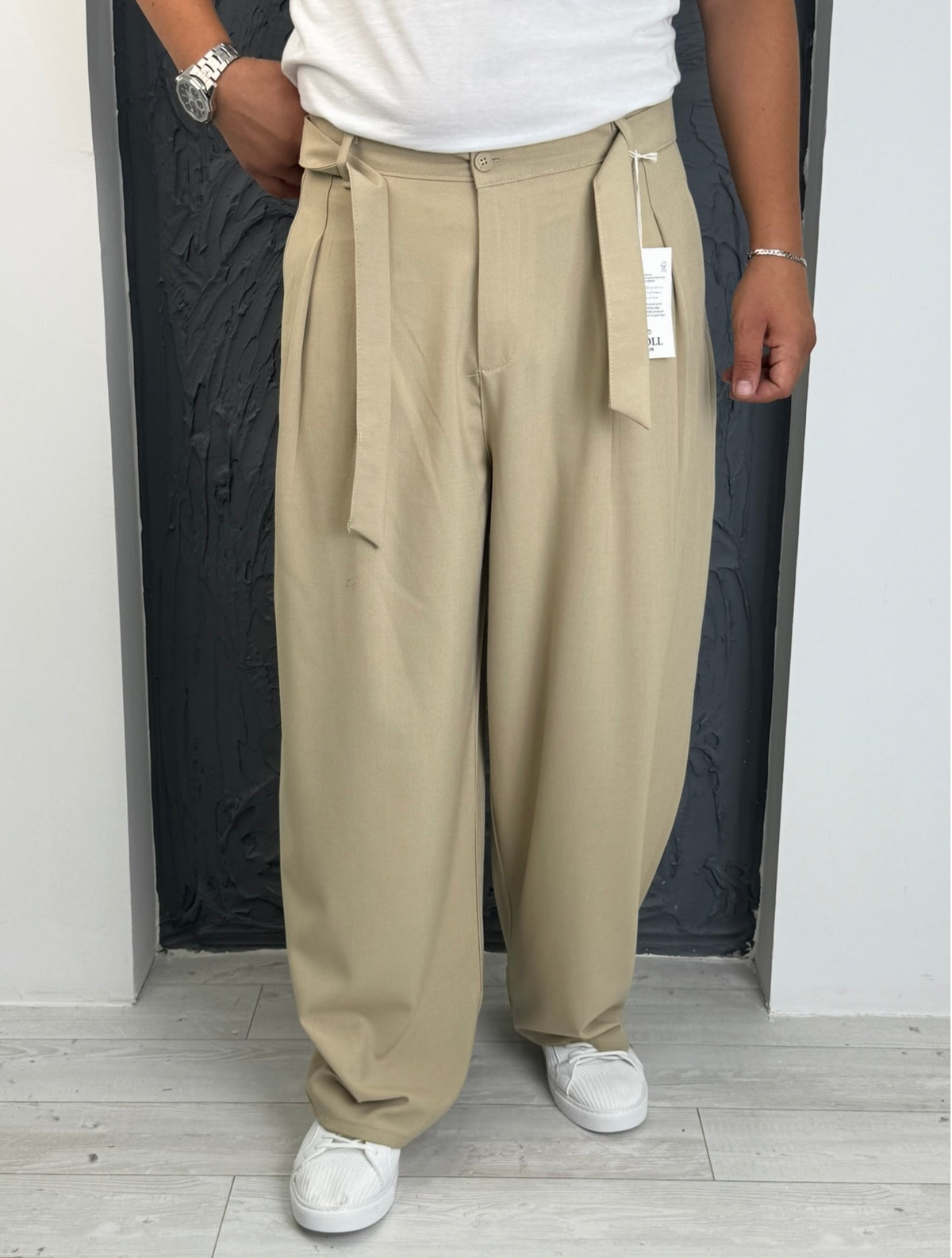 Kore Kesim Kuşaklı Balon Pantolon Krem Mk55