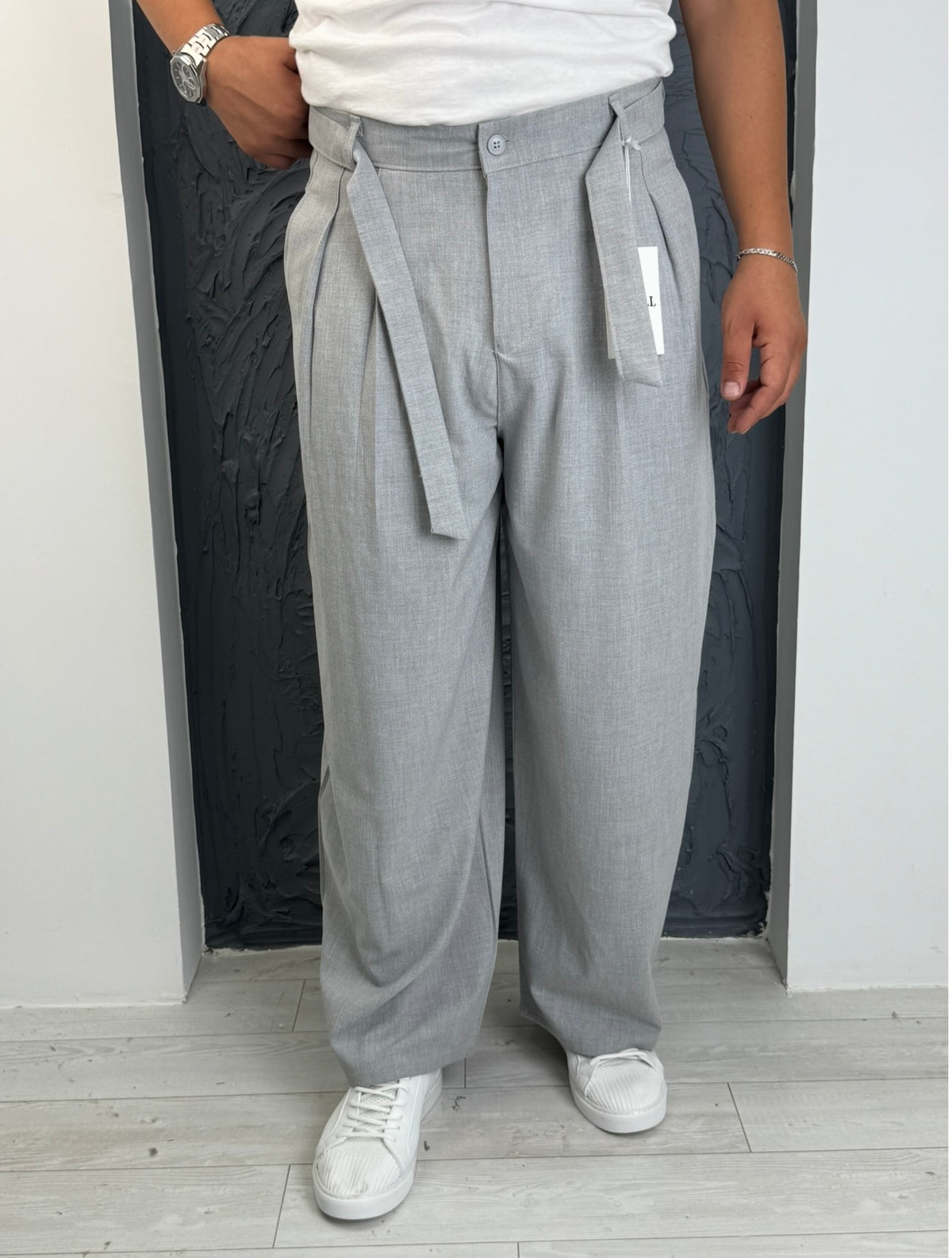Kore Kesim Kuşaklı Balon Pantolon Gri Mk56