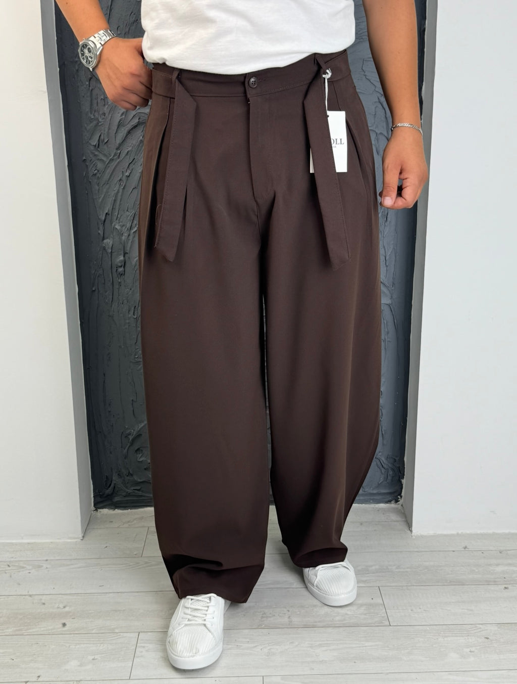 Kore Kesim Kuşaklı Balon Pantolon Kahverengi Mk57