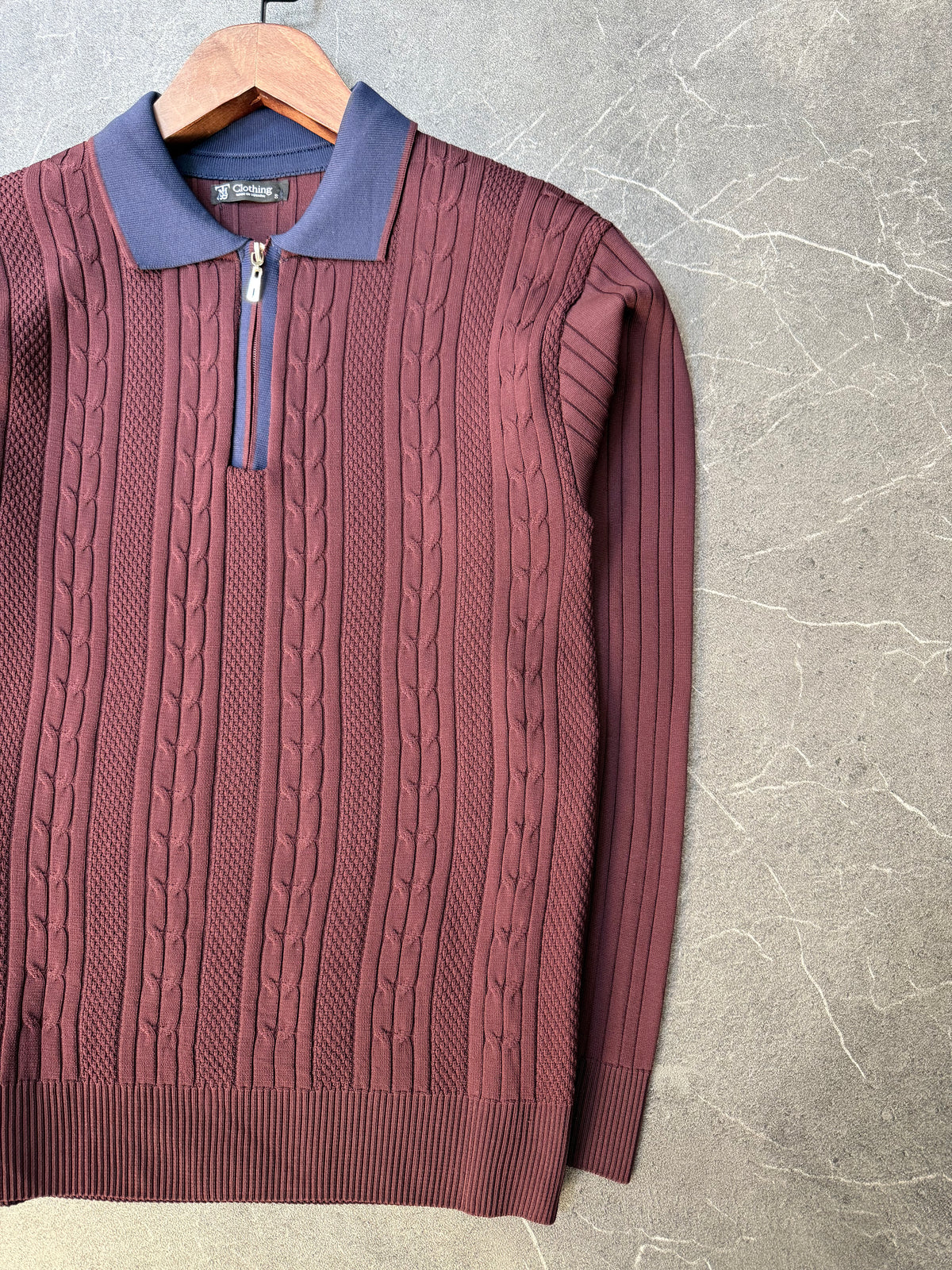 Fermuarlı Polo Yaka Triko Bordo 154