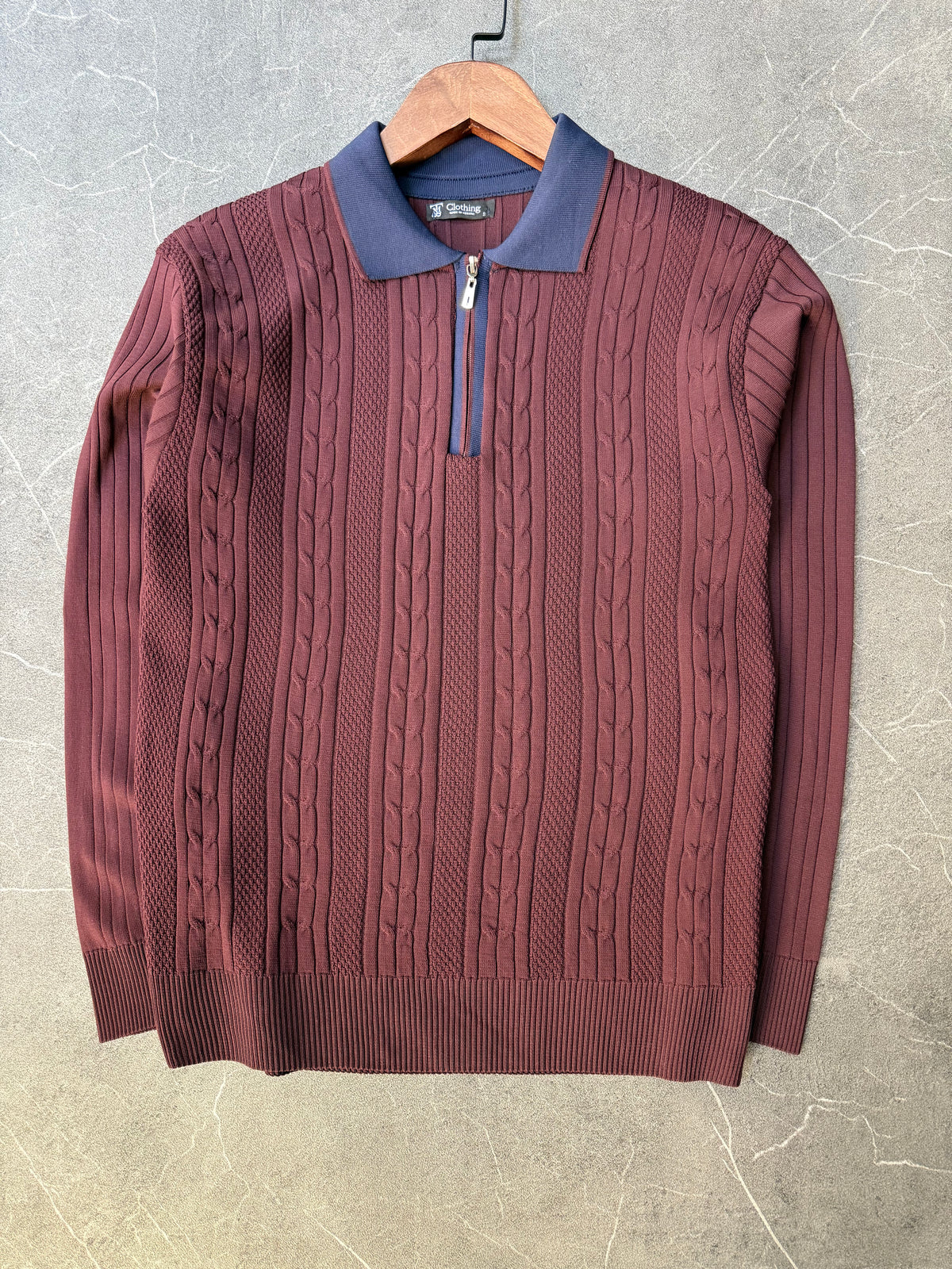 Fermuarlı Polo Yaka Triko Bordo 154