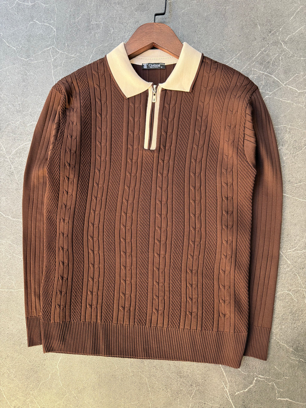 Fermuarlı Polo Yaka Triko Kahve 155