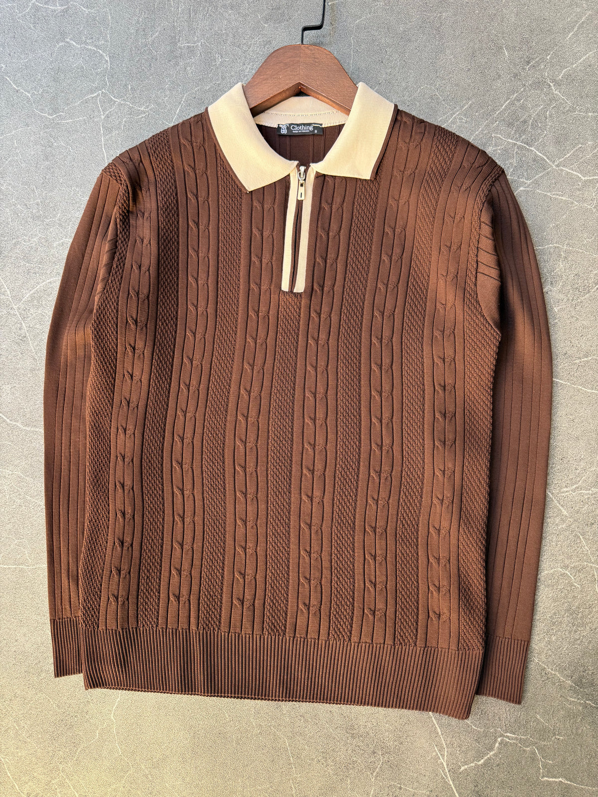 Fermuarlı Polo Yaka Triko Kahve 155