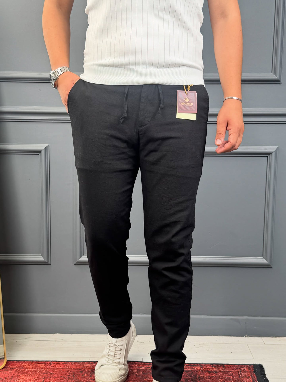 PAMUK KETEN PANTOLON SİYAH MK123