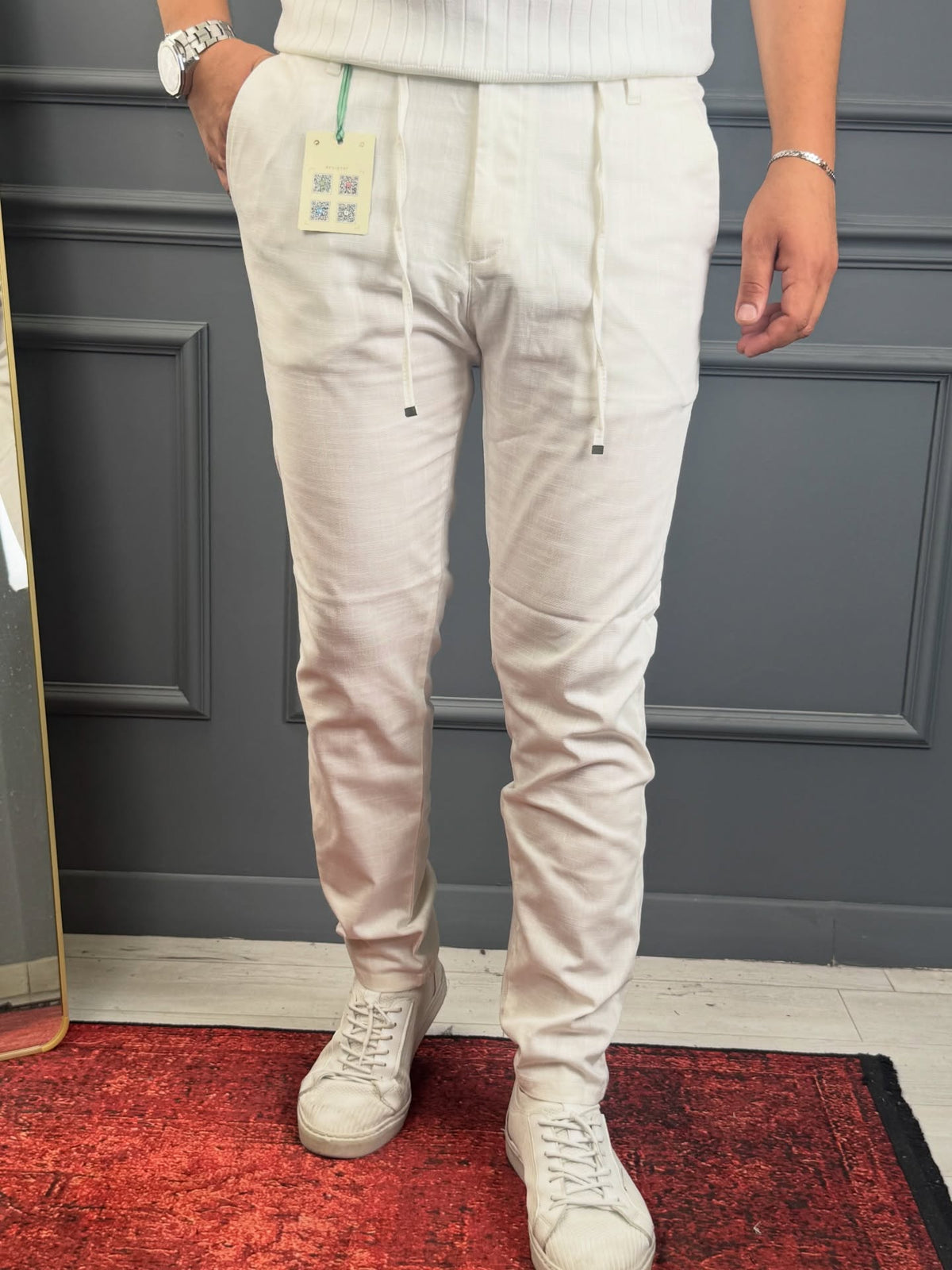 PAMUK KETEN PANTOLON BEYAZ MK120