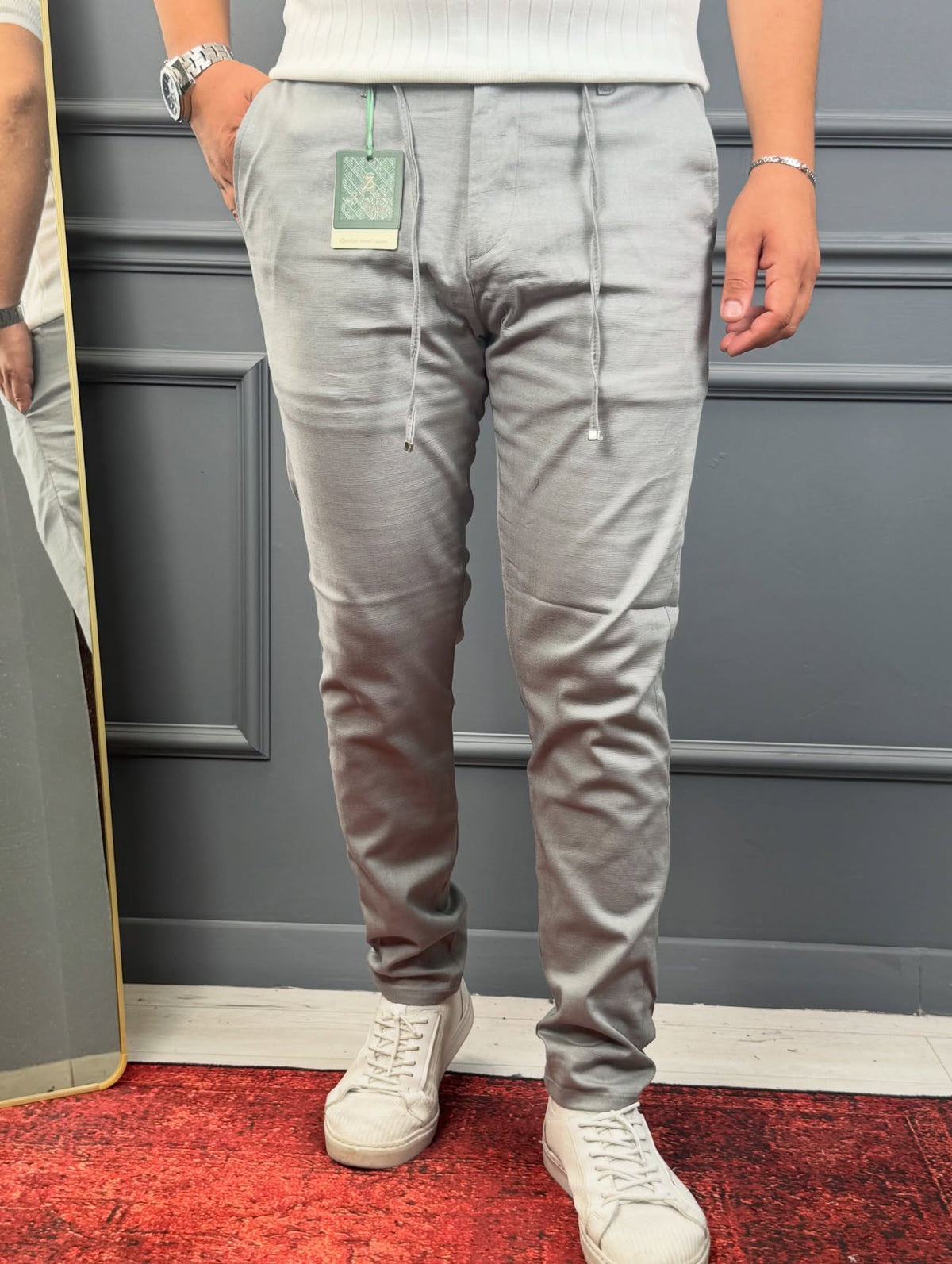 PAMUK KETEN PANTOLON GRİ MK118