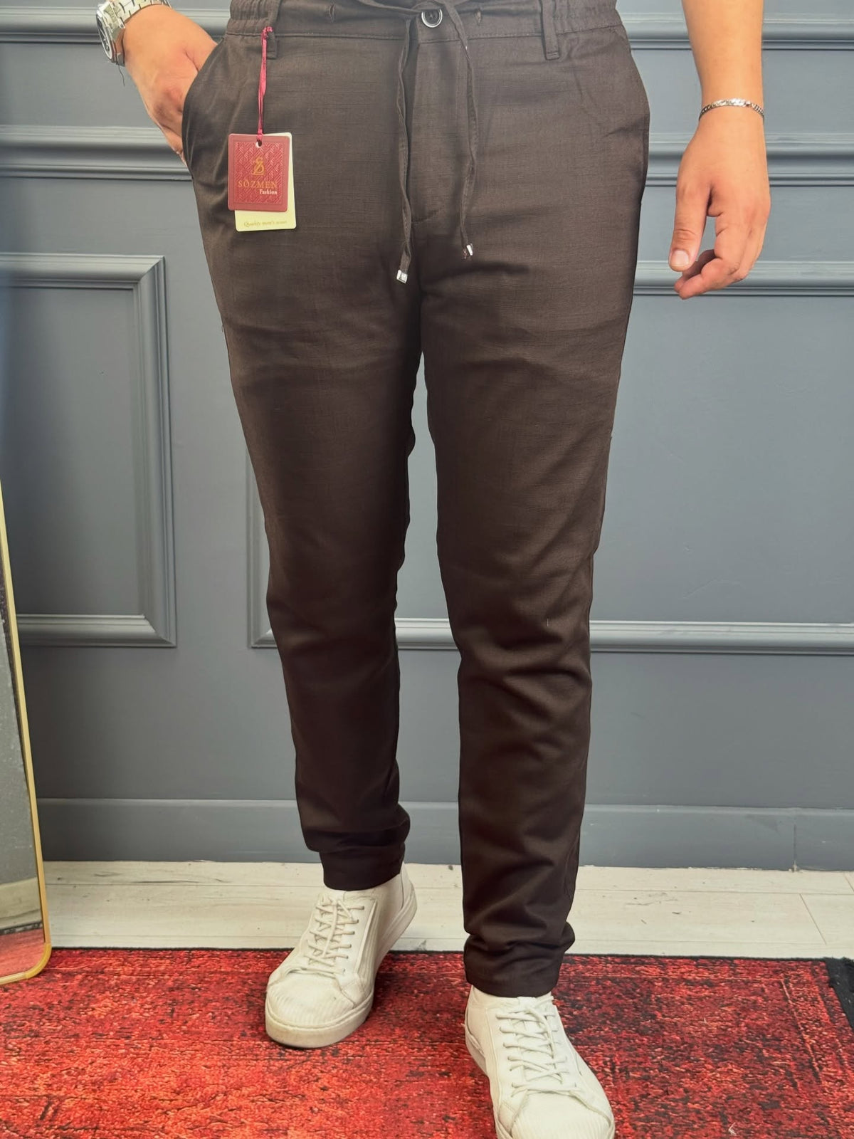 PAMUK KETEN PANTOLON KAHVERENGİ MK121