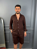 MÜSLİN KUMAŞ ŞORTLU TAKIM KAHVERENGİ MK114