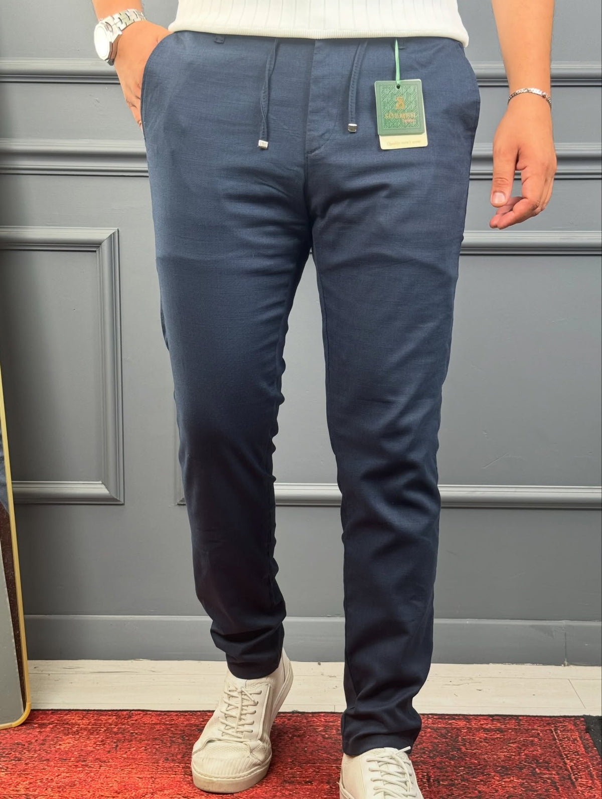 PAMUK KETEN PANTOLON LACİVERT MK119