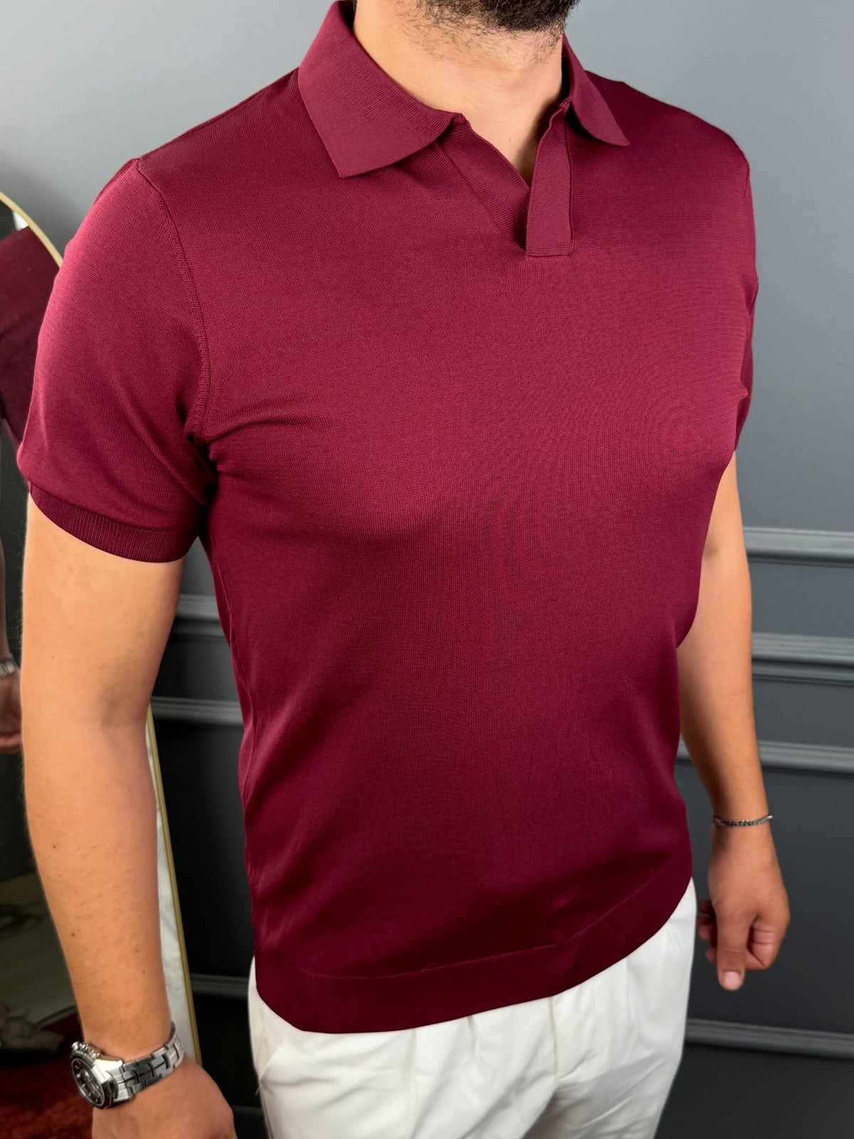 Açma Yaka Basic Triko BORDO  MK93