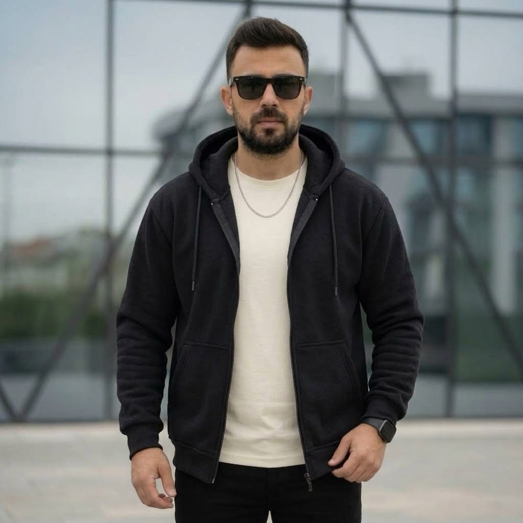 SIRT ÇANTALI KAPŞONLU SWEAT SİYAH MK72